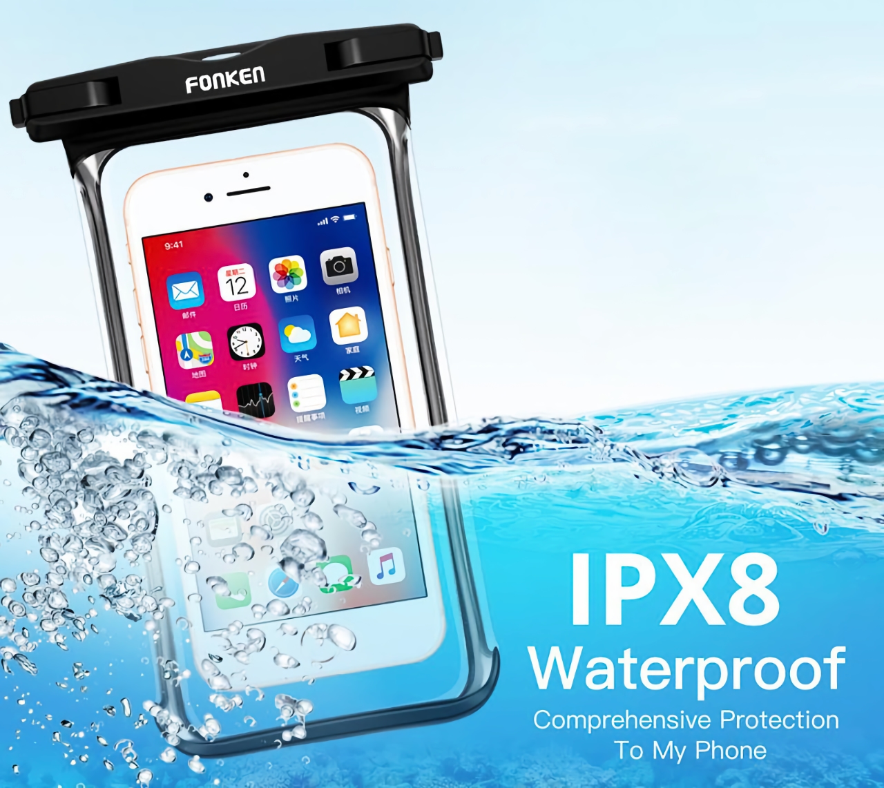 FONKEN IPX8 certified waterproof case for $3