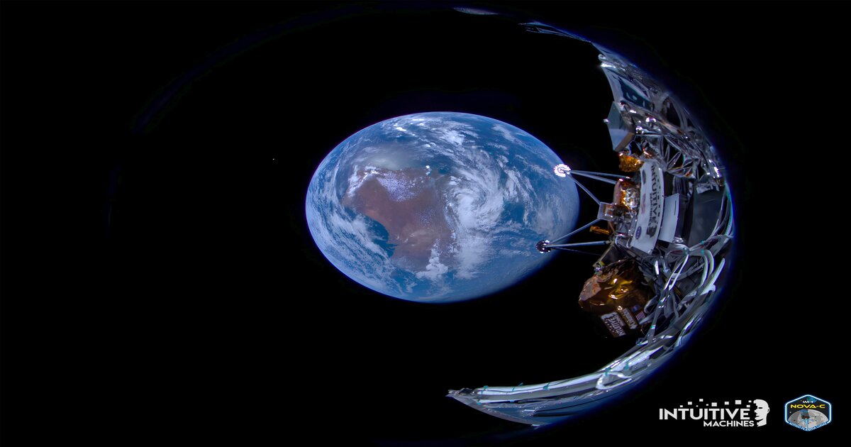 Odysseus-lander maakt foto's van de aarde voor de landing op de maan