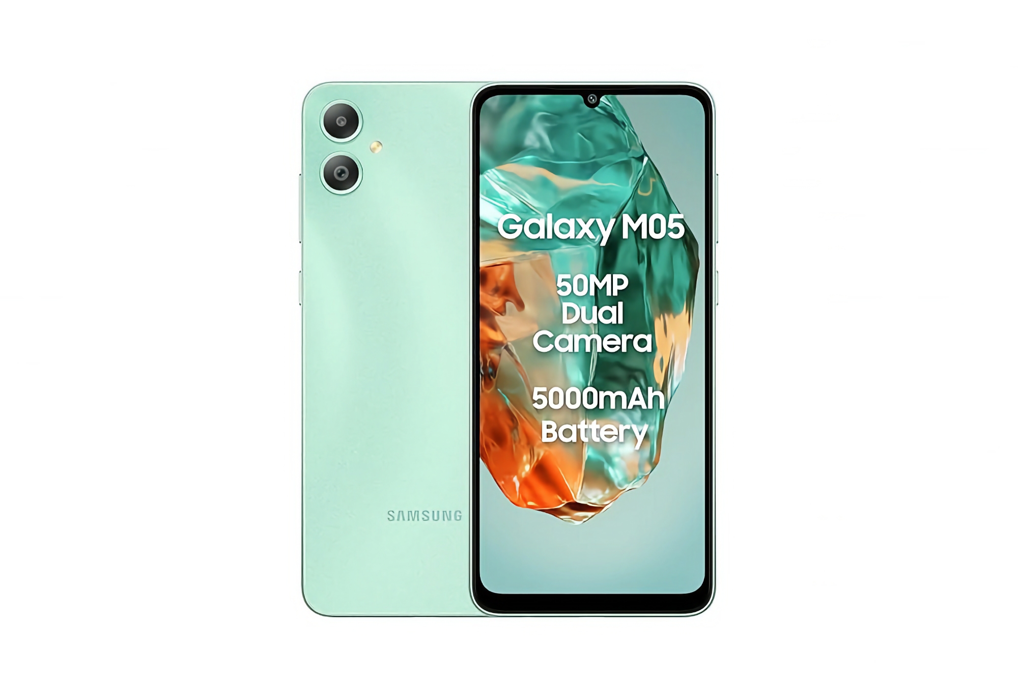 Slik vil Samsung Galaxy M05 se ut med et 50 MP kamera, 5000 mAh batteri og en MediaTek Helio G85-chip