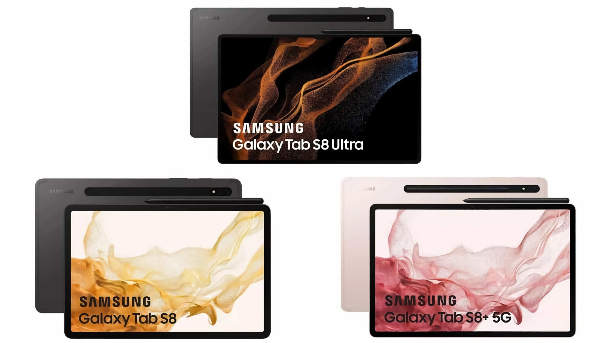 Ya no hace falta presentación: imágenes oficiales confirman las características de las Galaxy Tab S8, Galaxy Tab S8+ y Galaxy Tab S8 Ultra