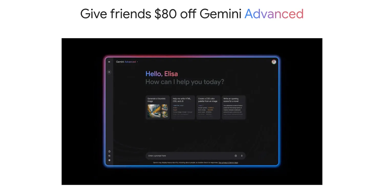 Gemini Advanced members can gift their friends with a 4-month trial