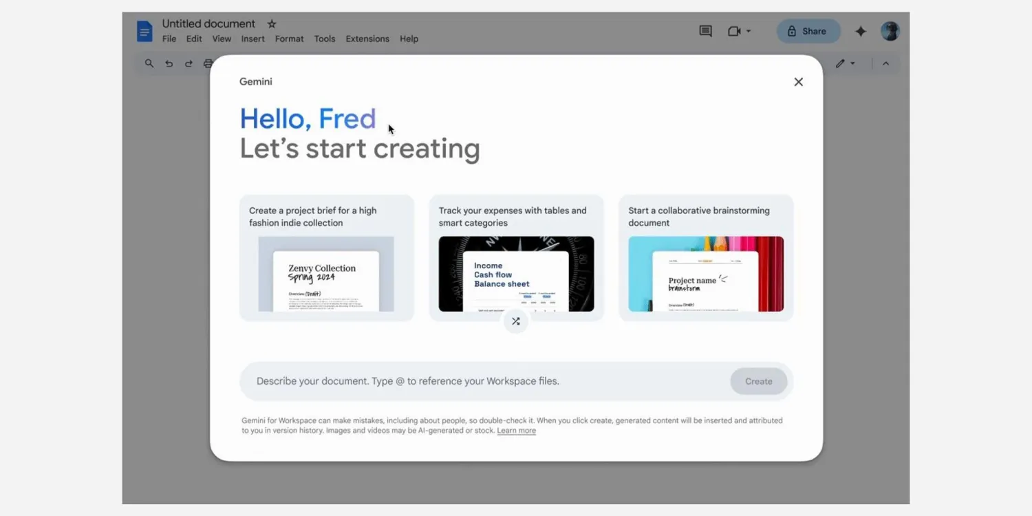 Google reveals new Docs feature: 'Help me create' for content creators