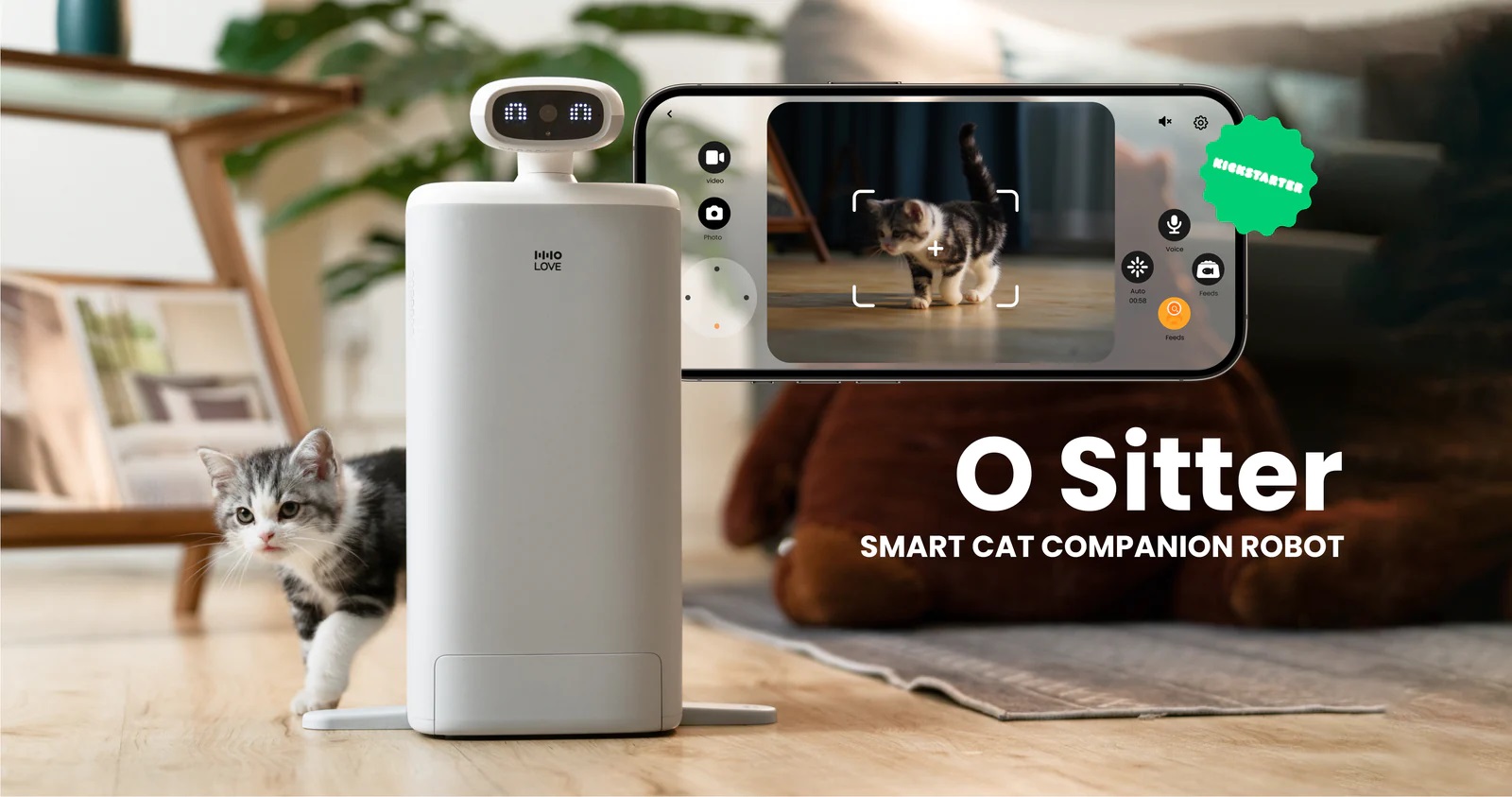 HHOLOVE O Sitter : robot intelligent pour chat avec caméra et mangeoire automatique qui divertit et nourrit les animaux de compagnie