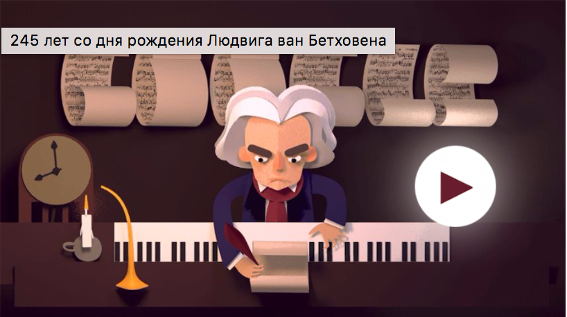 Людвиг ван Бетховен — герой интерактивного дудла Google в честь 245-летия композитора