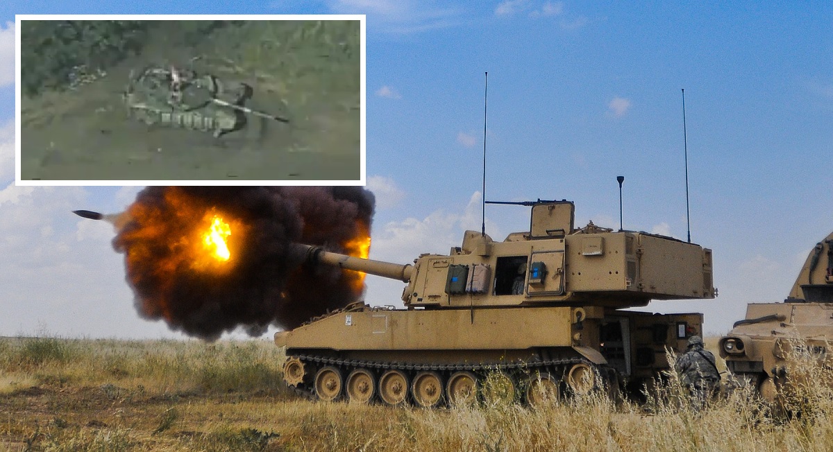 Die Panzerhaubitze M109A6 Paladin zerstört einen russischen T-90M-Panzer im Wert von 2,5 Millionen Dollar mit einer 100.000 Dollar teuren SMArt 155-Granate.