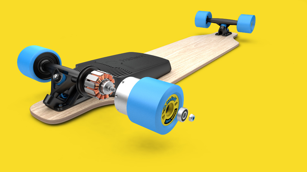 A set of Mellow Drive turns an ordinary skateboard into an electric