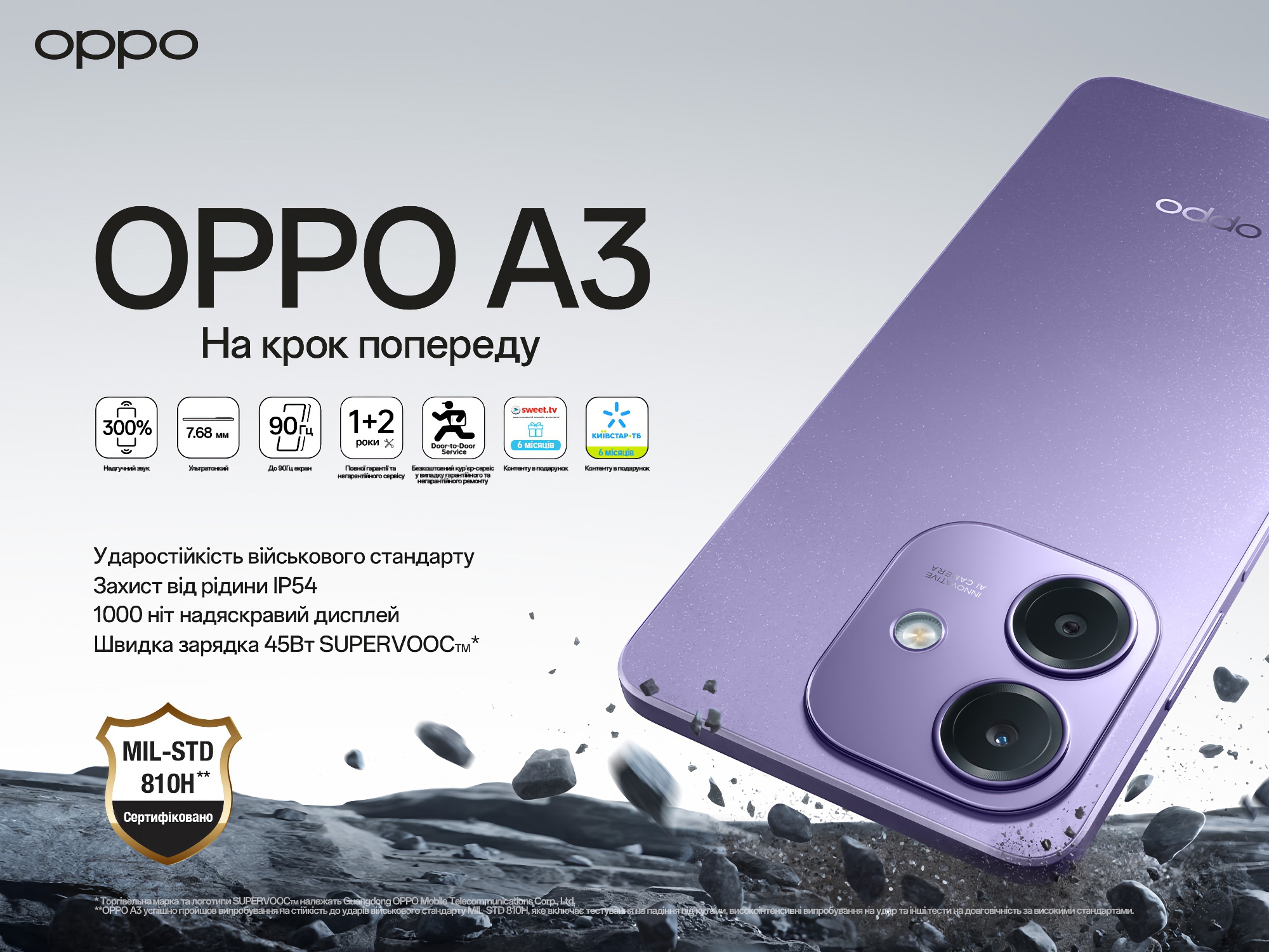 OPPO A3 приїхав в Україну: екран на 90 Гц, чип Snapdragon 6s Gen 1 і зарядка на 45 Вт за акційною ціною