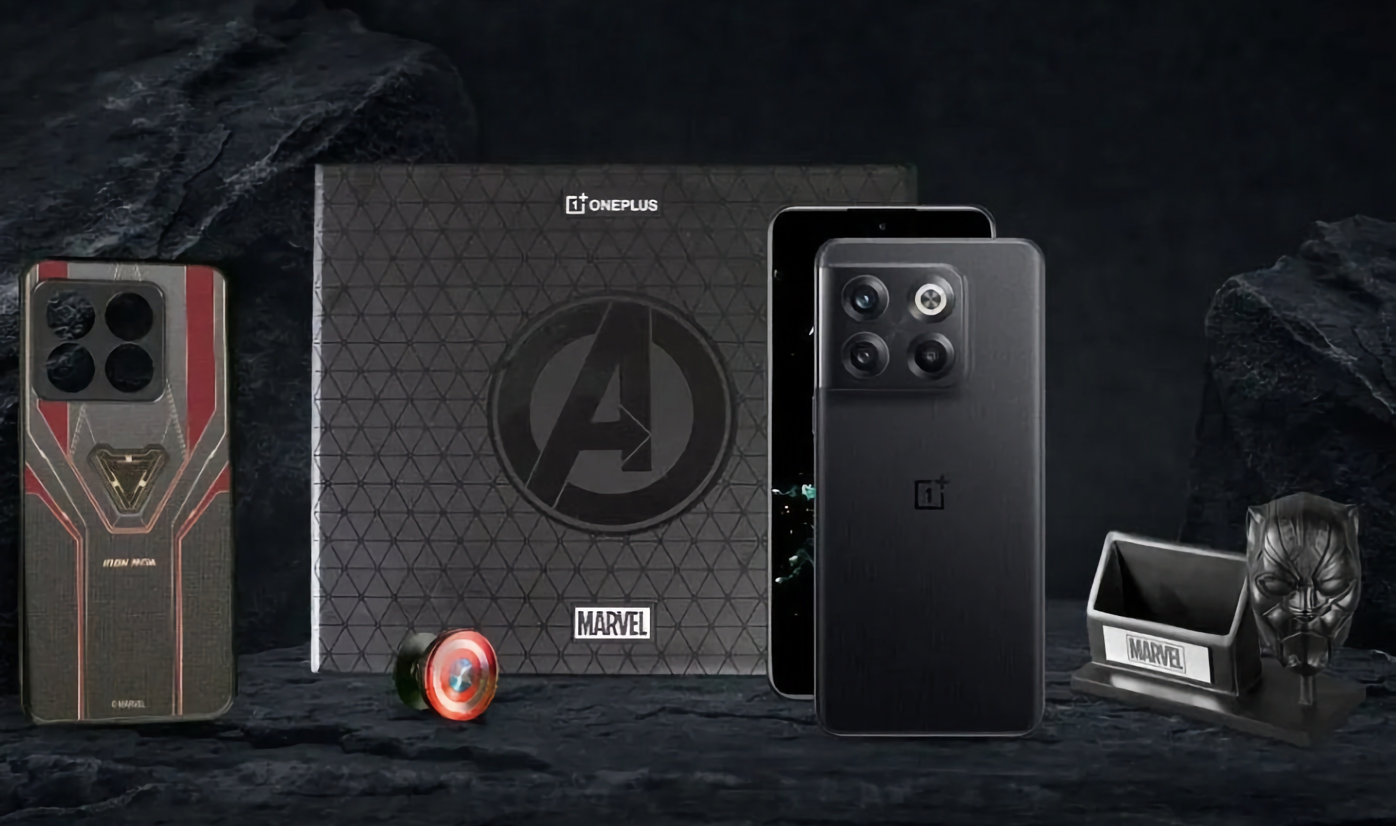 Для фанатів Marvel: OnePlus представила спеціальну версію OnePlus 10T з чохлом Iron Man, підставкою Black Panther і попсокетом Captain America