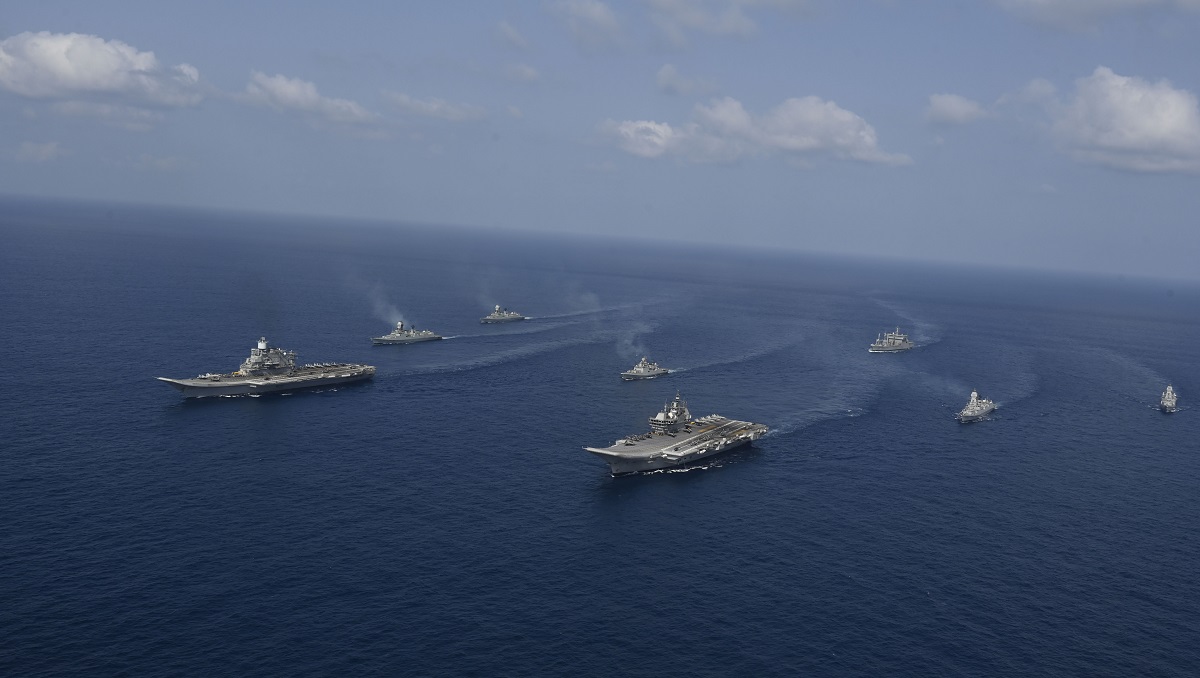 The Indian Navy is the first to conduct manoeuvres involving two aircraft carriers INS Vikrant and INS Vikramaditya