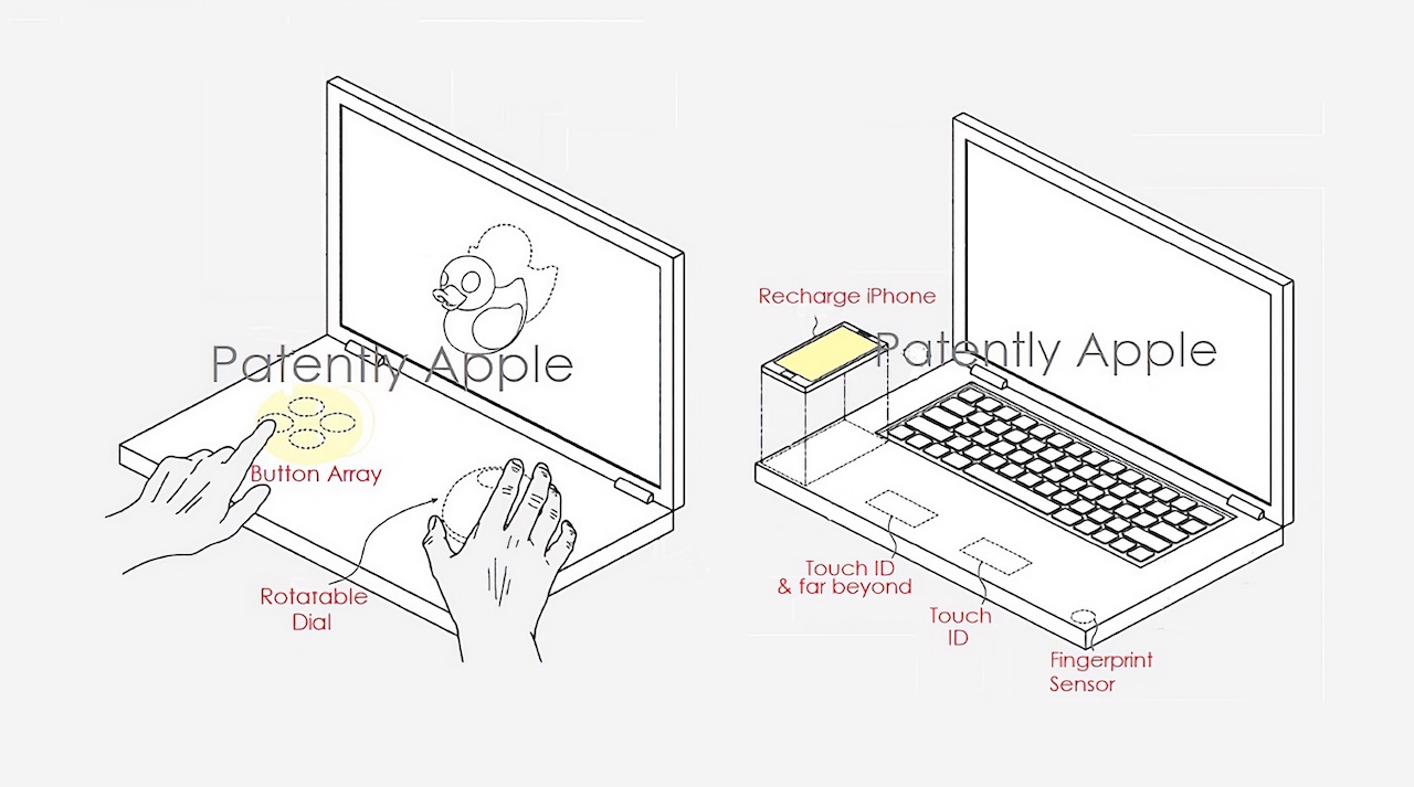 Apple has a patent for a MacBook with two displays, virtual keyboard and wireless charging for iPhone