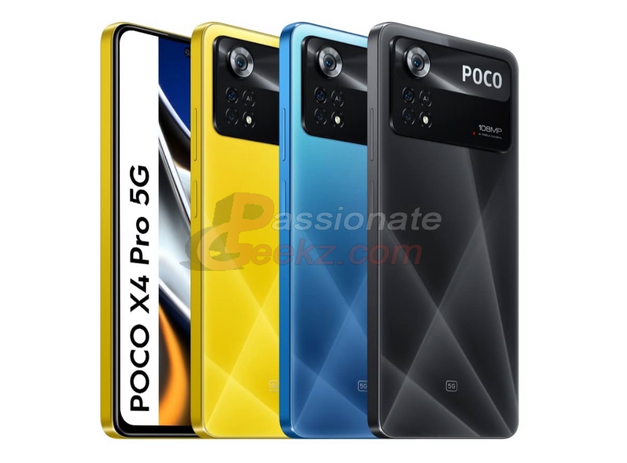 POCO X4 Pro 5G si presenta nei render stampa: display perforato, corpo piatto, fotocamera da 108 MP e tre colori