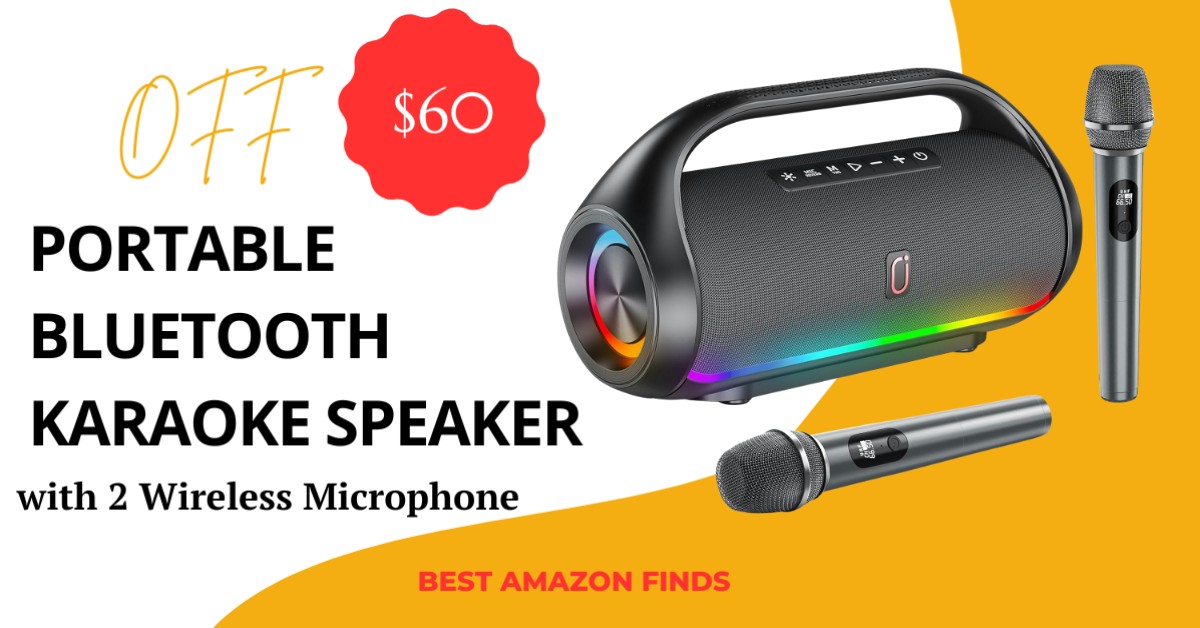 Portable Bluetooth Karaoke Speaker HWWR with 2 Wireless Microphones - $60 OFF NOW!