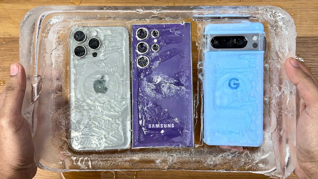 Ekstrem test: Samsung Galaxy S24 Ultra, iPhone 15 Pro Max og Pixel 8 Pro ble fylt med vann og lagt i fryseren i 6 timer.