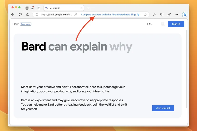Microsoft Edge рекламуватиме вам BingAI при викорстанні чат-бота Bard від Google