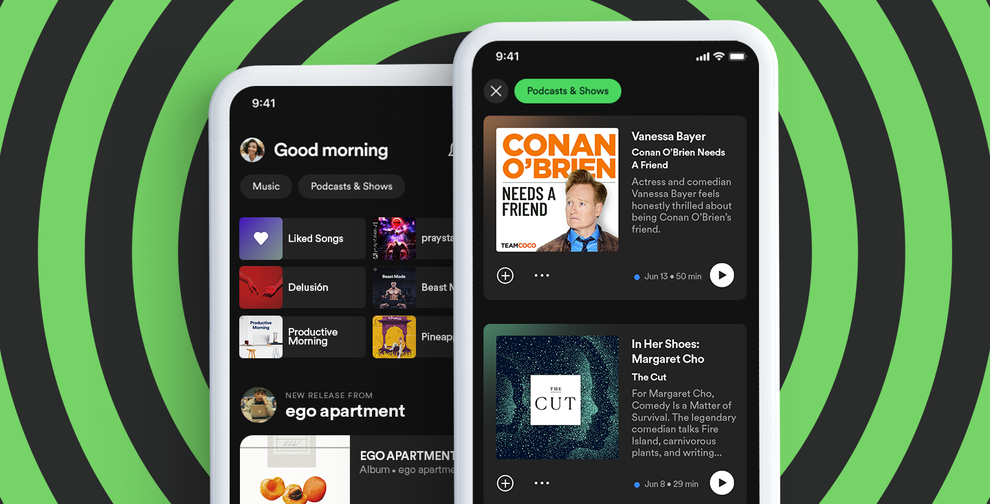Spotify got a redesigned home screen with separate sections for music and podcasts