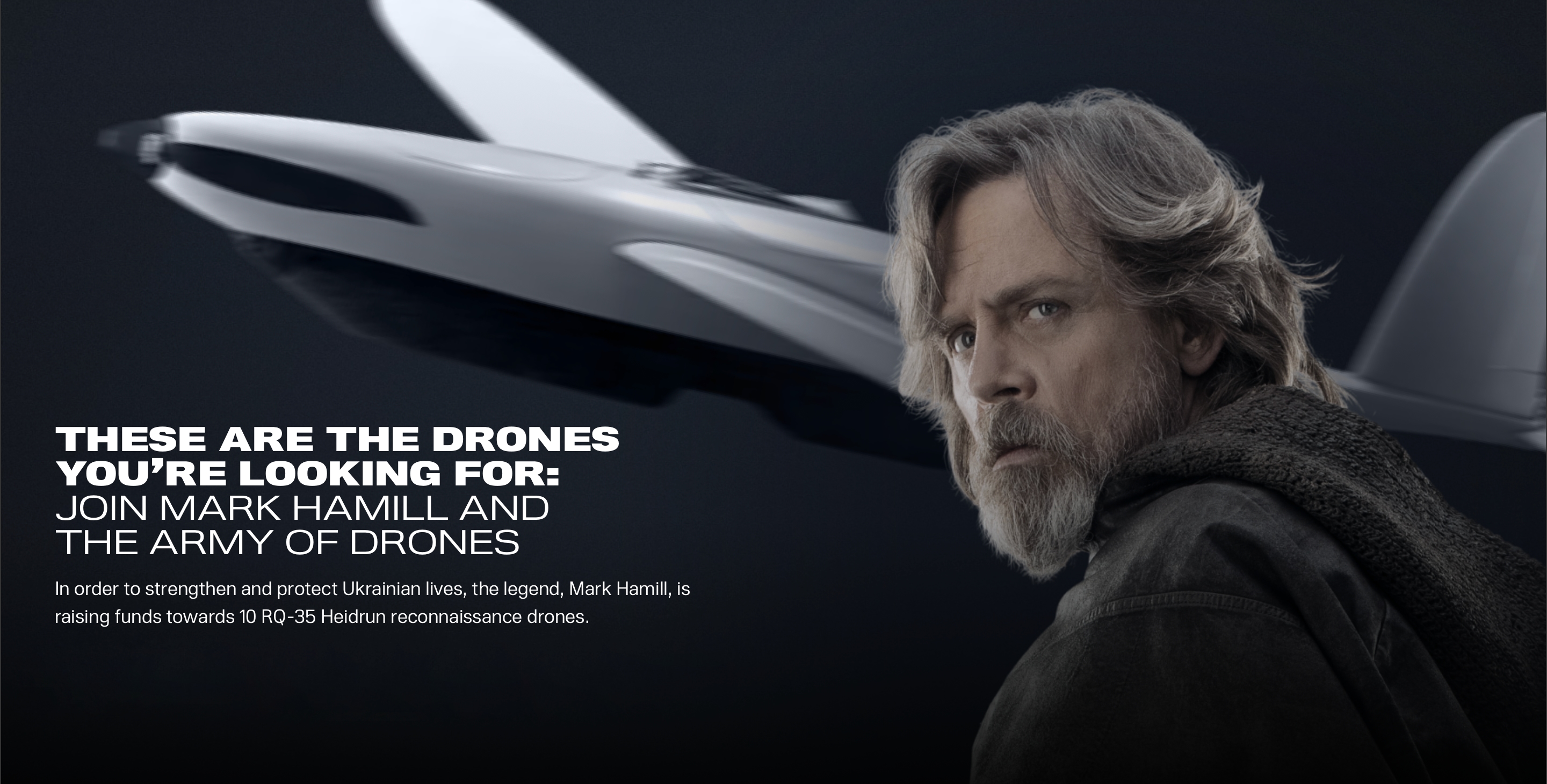 "Star Wars" actor Mark Hamill is raising money through the UNITED24 platform for the RQ-35 Heidrun reconnaissance UAVs for the AFU