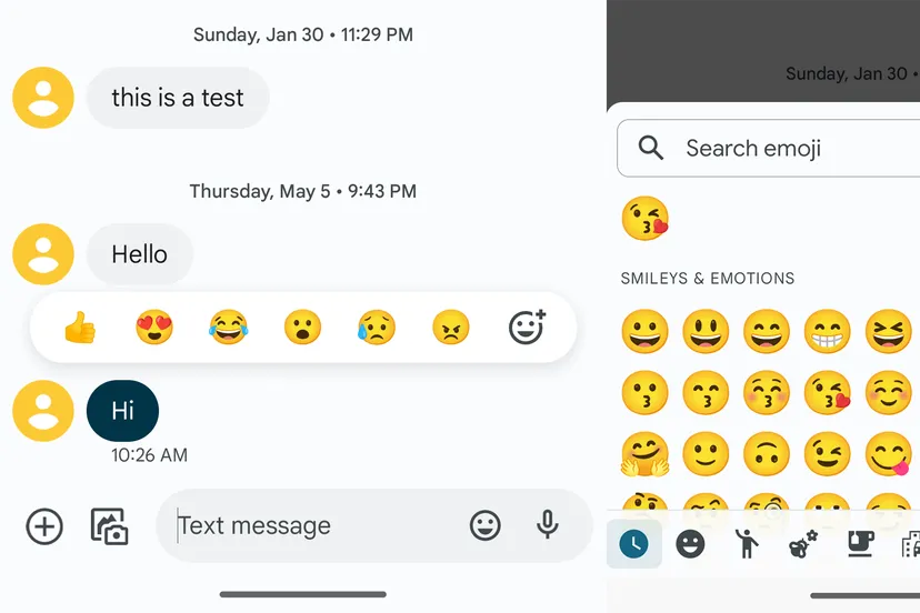 In Google Messages können Sie jetzt auf Nachrichten mit einem beliebigen Emoji antworten