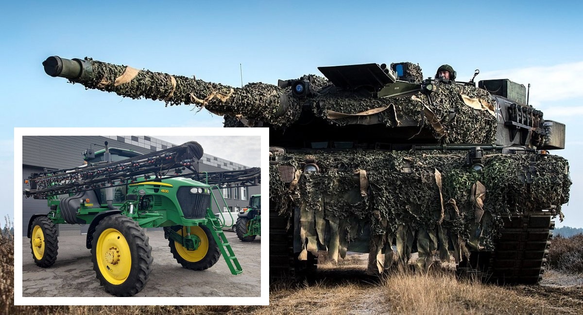 Russisches Verteidigungsministerium reklamiert eine John Deere 4830 Selbstfahrspritze für einen zerstörten deutschen Leopard 2-Panzer