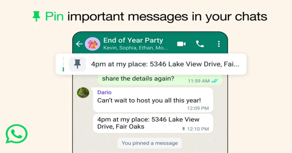 WhatsApp lanserer en oppdatering: Nå kan du nå feste opptil tre viktige meldinger i chatten.