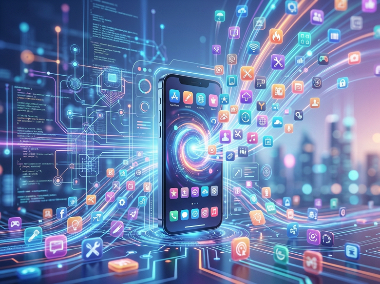 Иллюстрация создания приложений с помощью ИИ