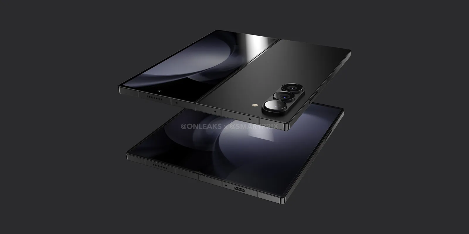 The Samsung Galaxy Fold 6 mock-up shows an angular design similar to the Galaxy S Ultra and Galaxy Note models