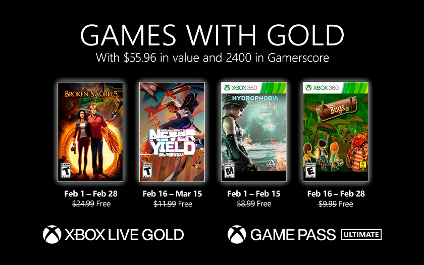 The games for Xbox Live Gold subscribers for February have become known. Hydrophobia, Broken Sword 5 and others