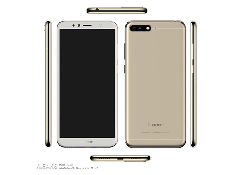 Honor 7A renders: a screen with minimal frames and a front camera with a flash