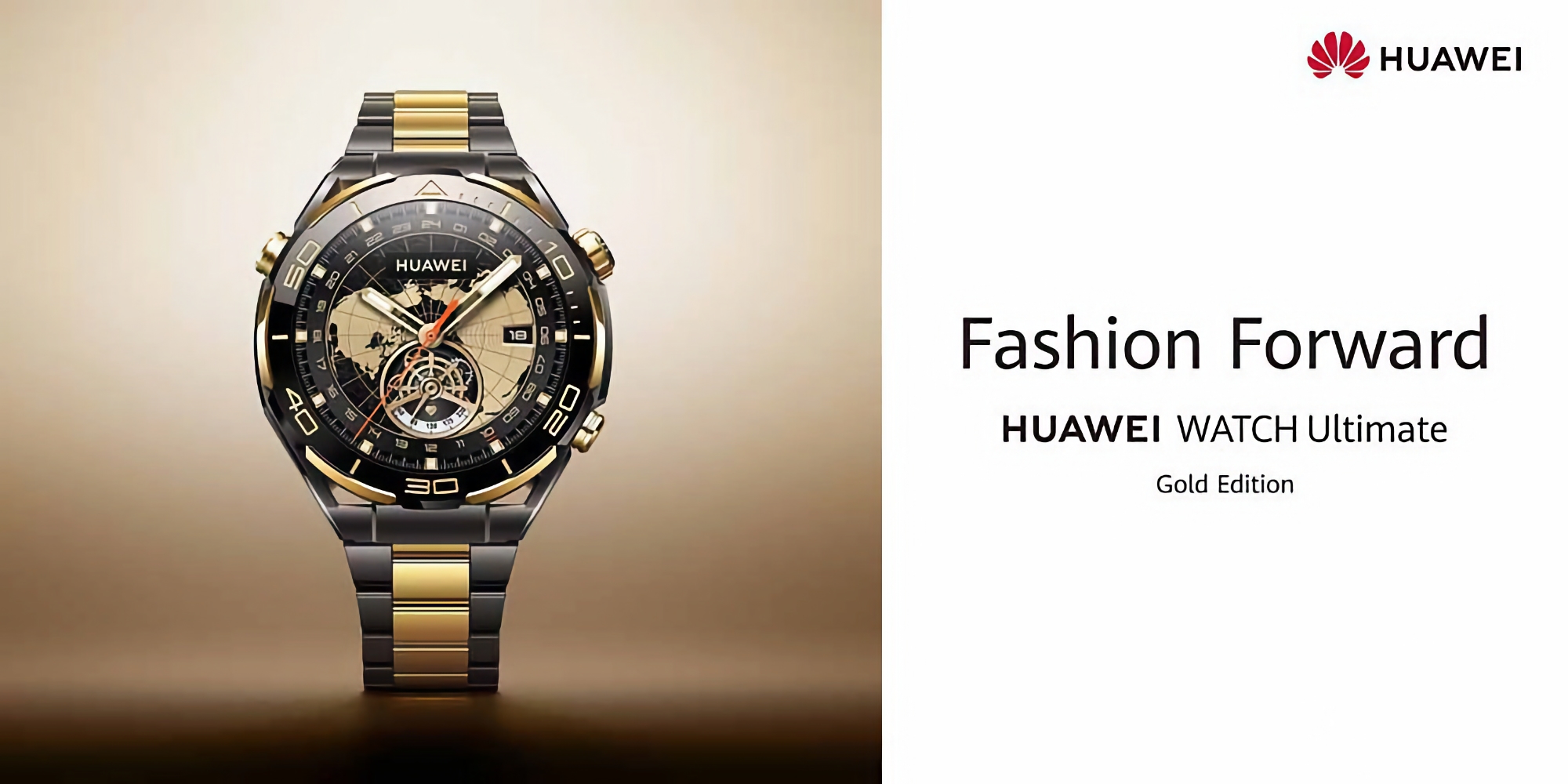 Huawei Watch Ultimate Gold Edition : smartwatch avec éléments de boîtier en or, verre saphir et bracelet en titane pour 2999 €.