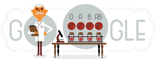 Google выпустила дудл в честь Карла Ландштейнера, открывшего группы крови