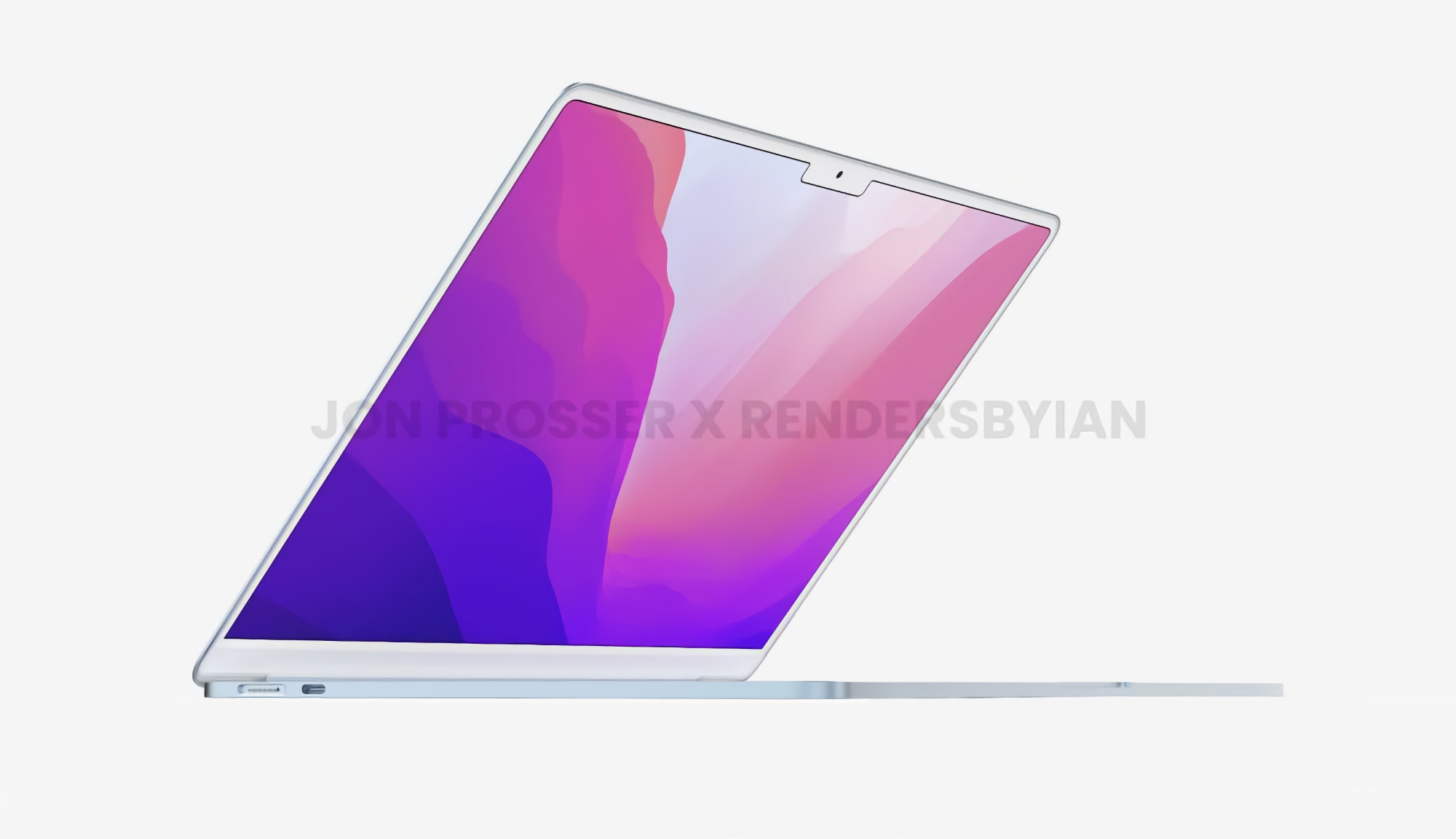 John Prosser revealed the design of the new MacBook Air with a white frame around the screen and "bangs" like the MacBook Pro and iPhone