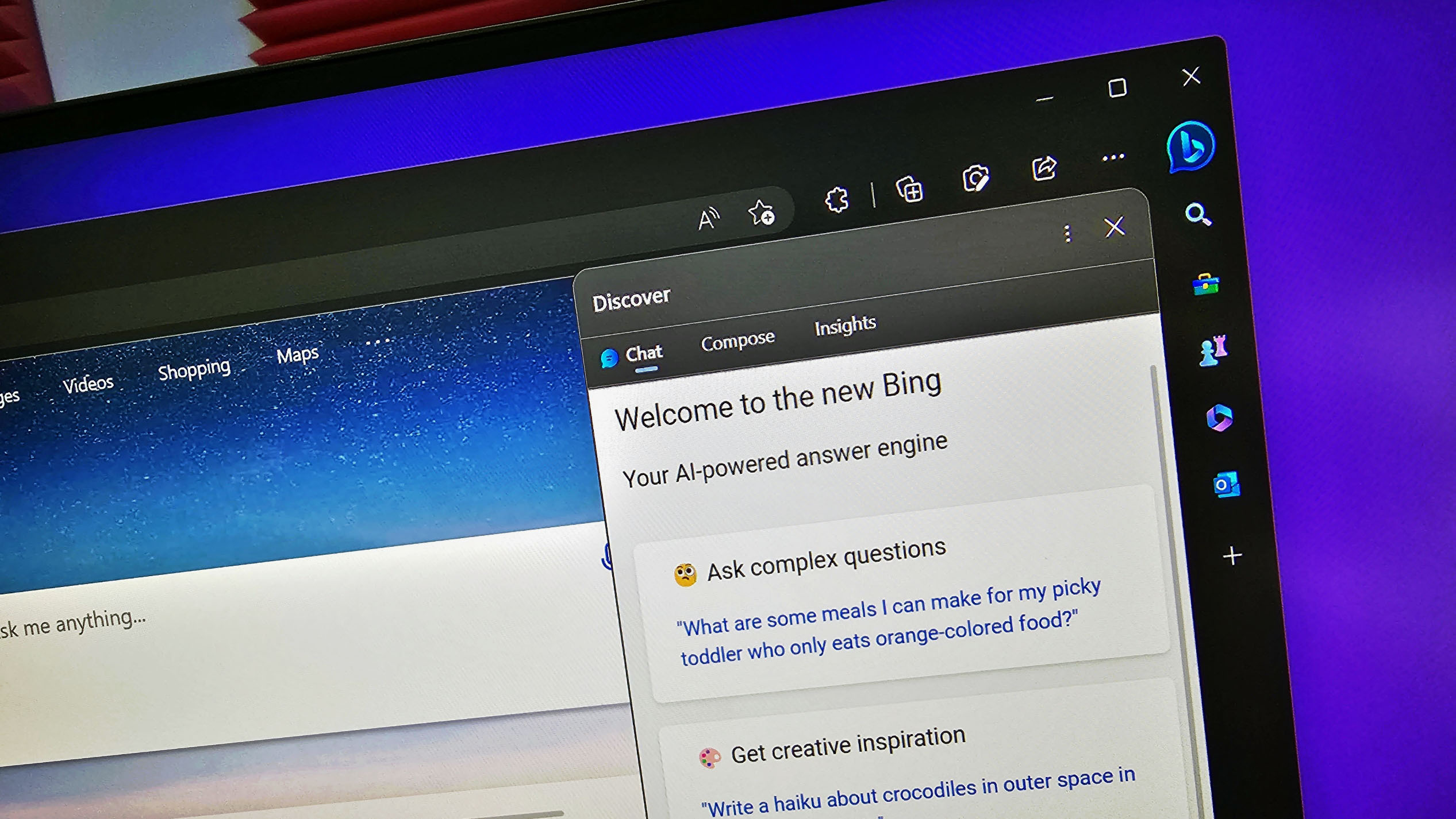 Microsoft додала в Edge бічну панель з чат-ботом Bing