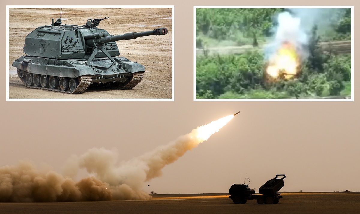 Ukrainische Streitkräfte zerstören sechs russische Panzerhaubitzen Msta-S mit HIMARS