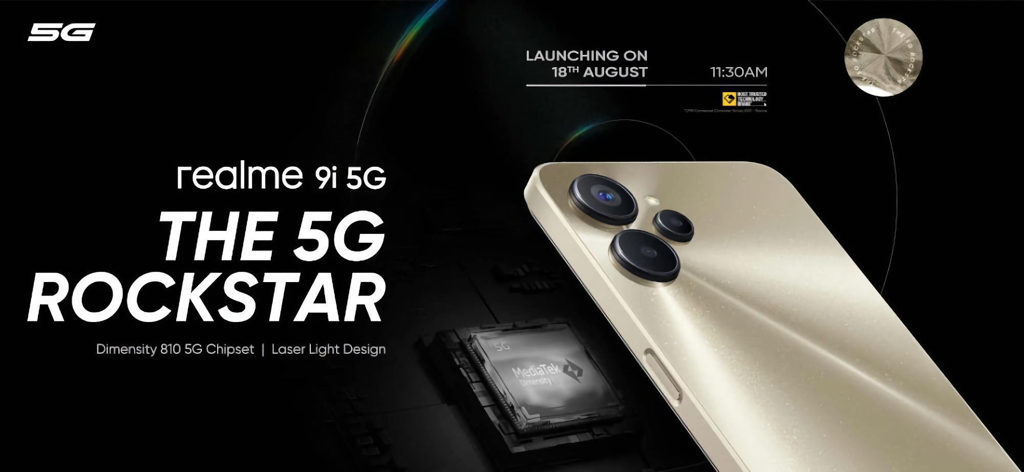 realme 9i 5G con chip MediaTek Dimensity 810 e tripla fotocamera sarà presentato il 18 agosto