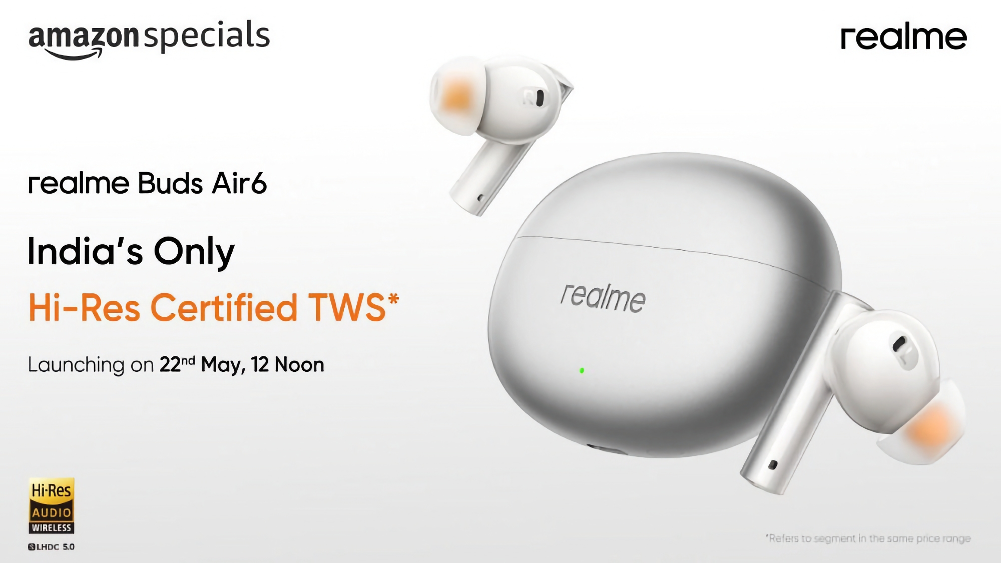 TWS realme Buds Air 6 headphones with ANC and LHDC support will debut at the global launch of realme GT 6T
