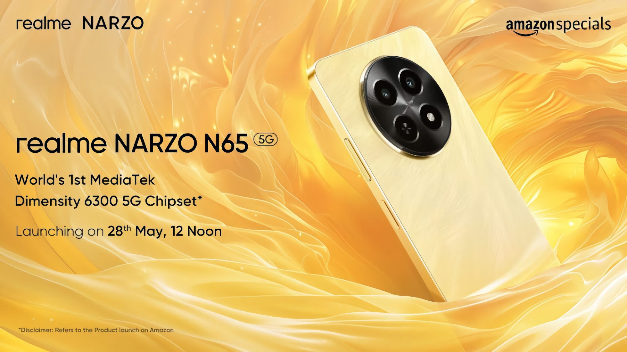 realme presentará el 28 de mayo el smartphone económico Narzo N65 5G con procesador MediaTek Dimensity 6300 a bordo