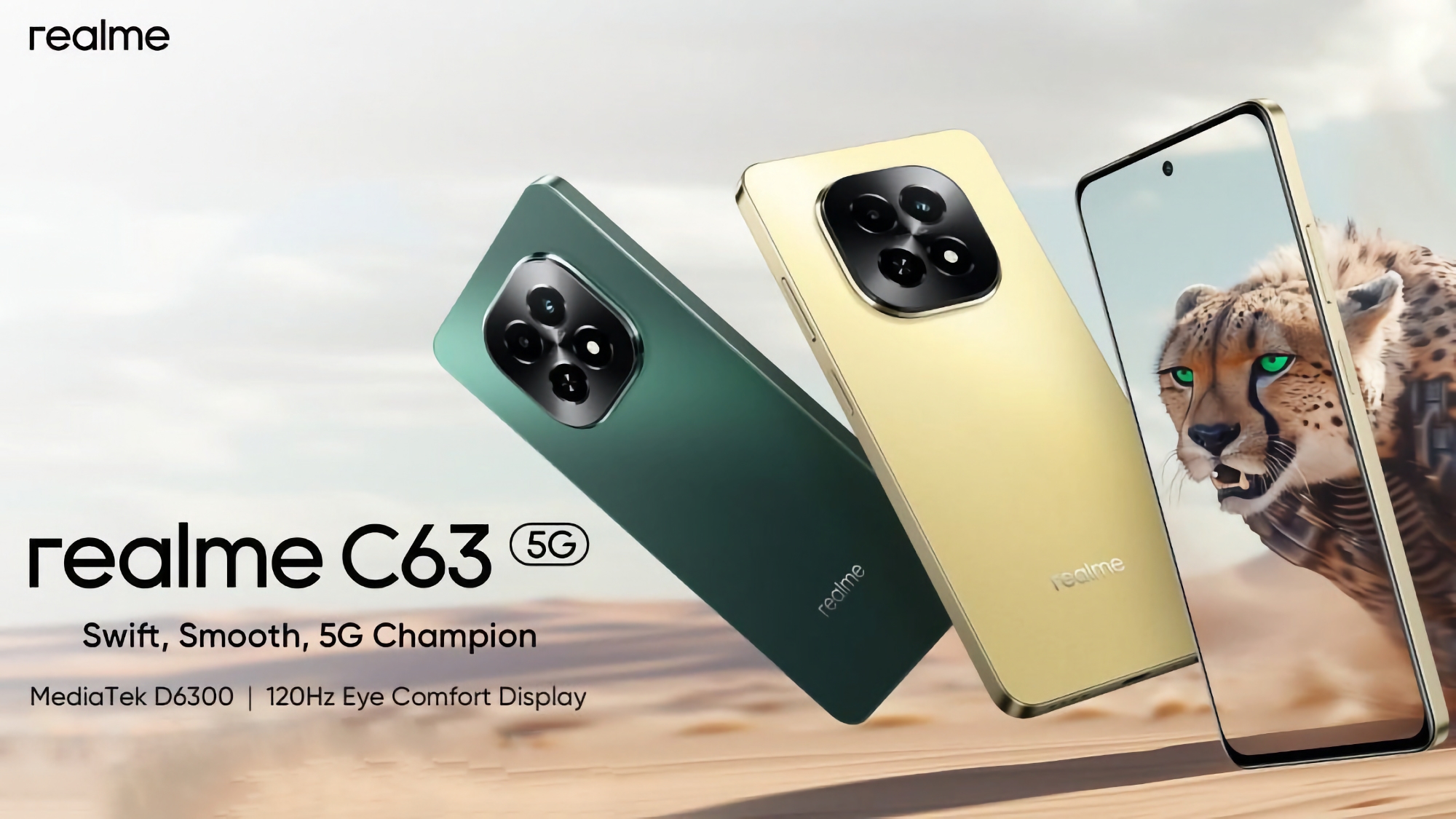 realme C63 5G: 120Hz display, MediaTek Dimensity 6300 chip, IP54 protection and 5000mAh battery for $119