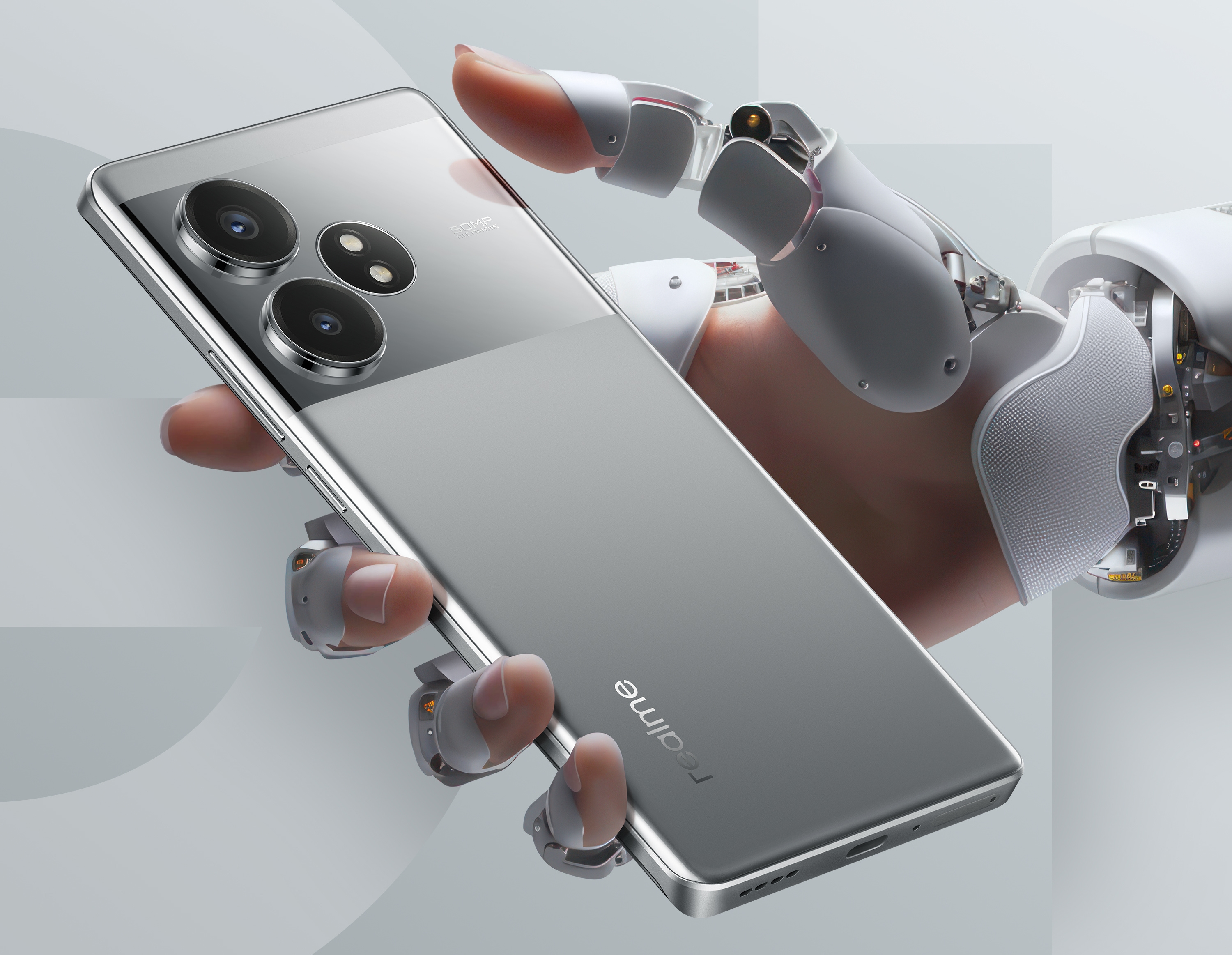 The realme GT Neo 6 SE in Silver Knight colour has appeared on the official press renderer