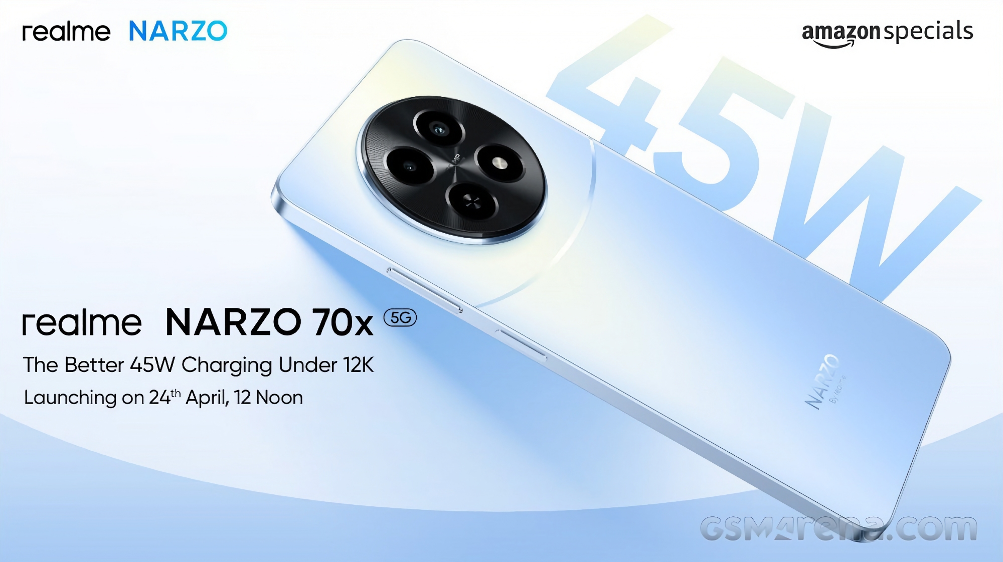 Narzo 70x 5G realme Narzo 70x met 50 MP camera en 45W opladen debuteert op 24 april