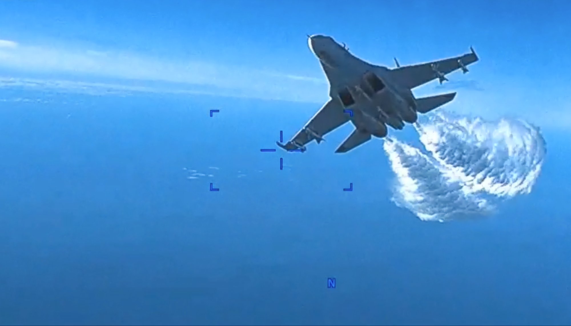 The US Air Force showed video of a Russian Su-27 fighter jet colliding with a US MQ-9 Reaper UAV over the Black Sea on 14 March