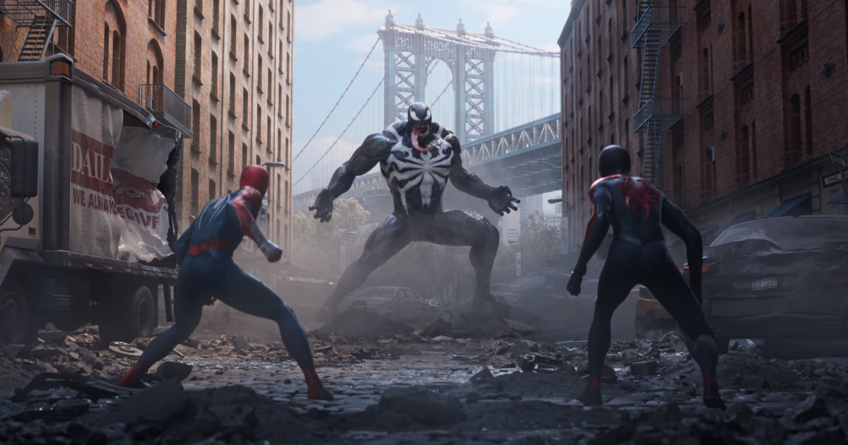 Sony, during the NFL game, showed a 1-minute cinematic advert for Marvel's Spider-Man 2, where the battle with Venom takes place