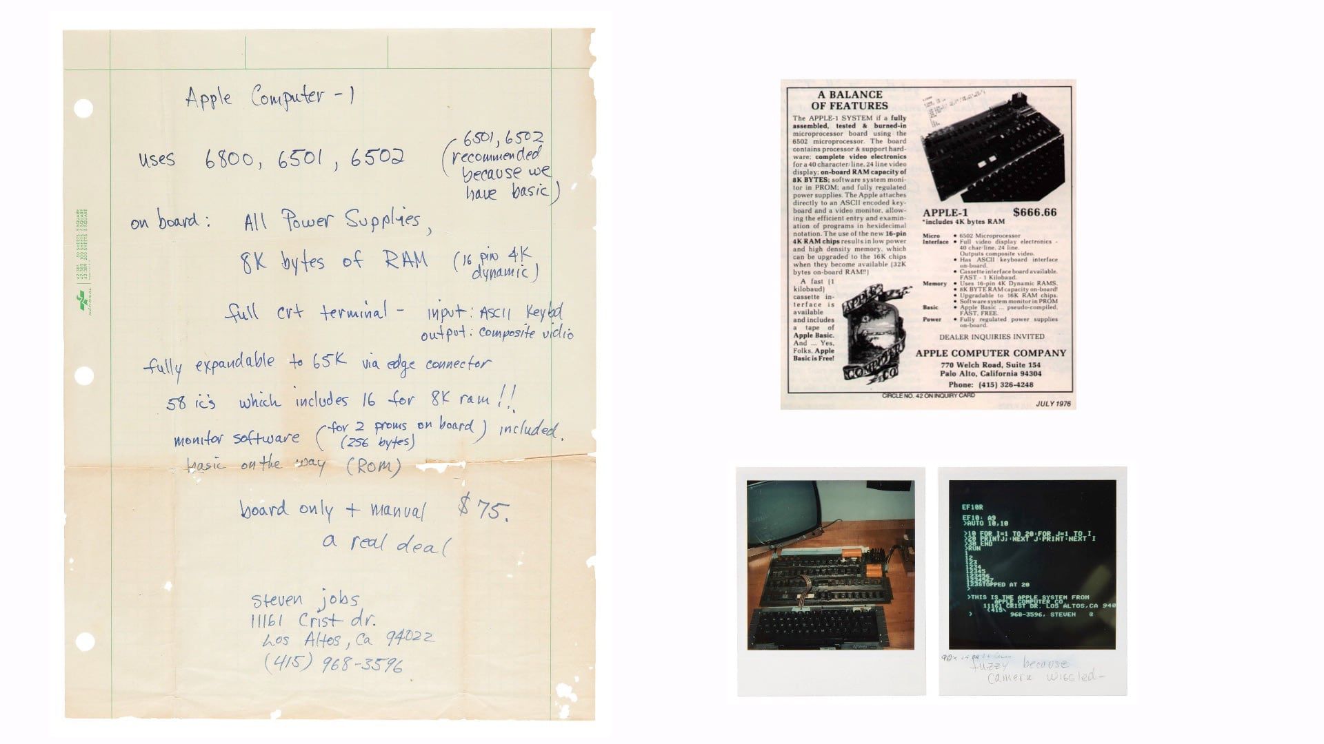 Apple-1 computeradvertentie geschreven door Steve Jobs op veiling verkocht voor $175.000