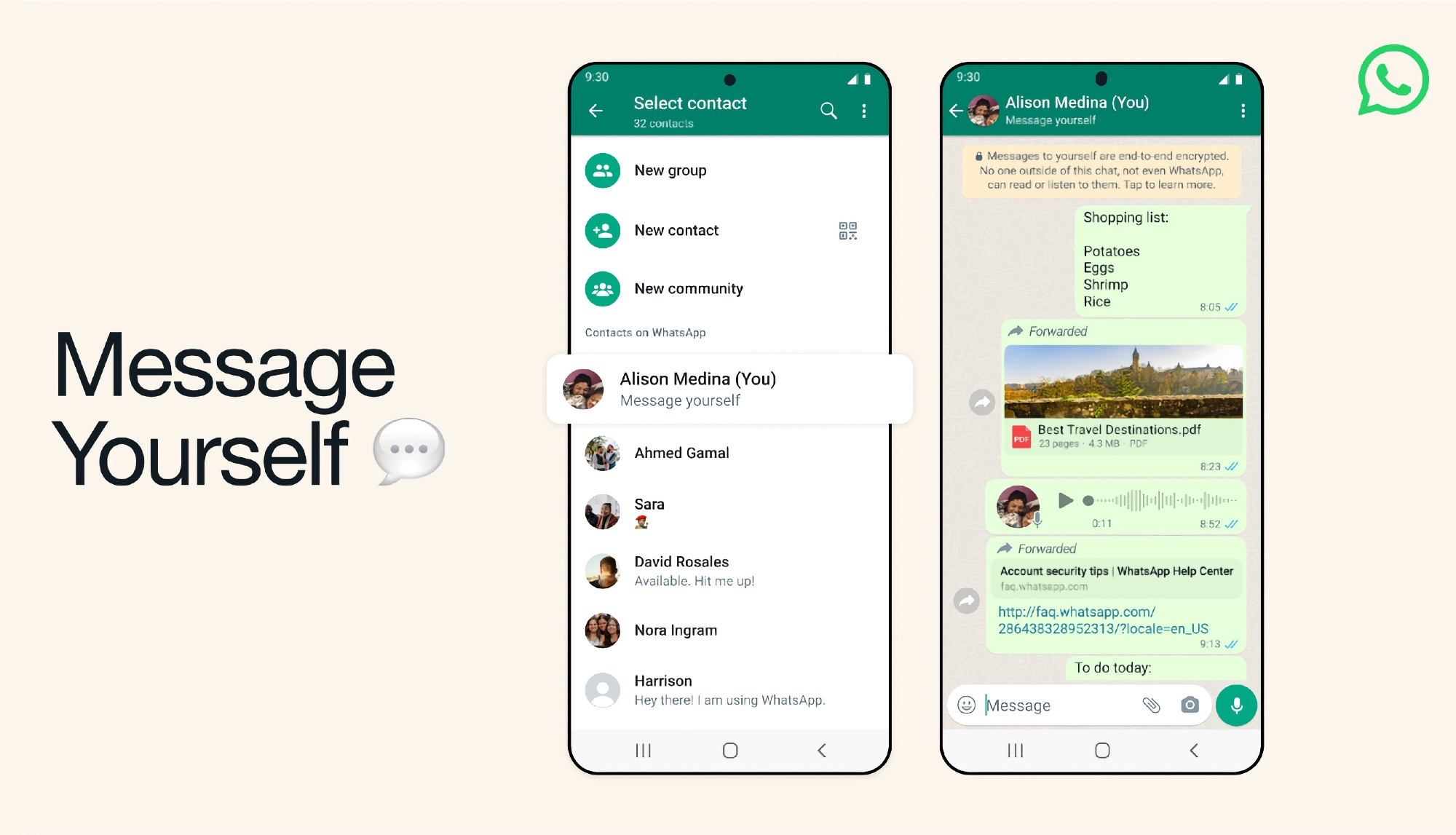 Wie Telegram und Viber: WhatsApp hat Message Yourself, mit dem Sie Links, Notizen und Dateien in der App speichern können.