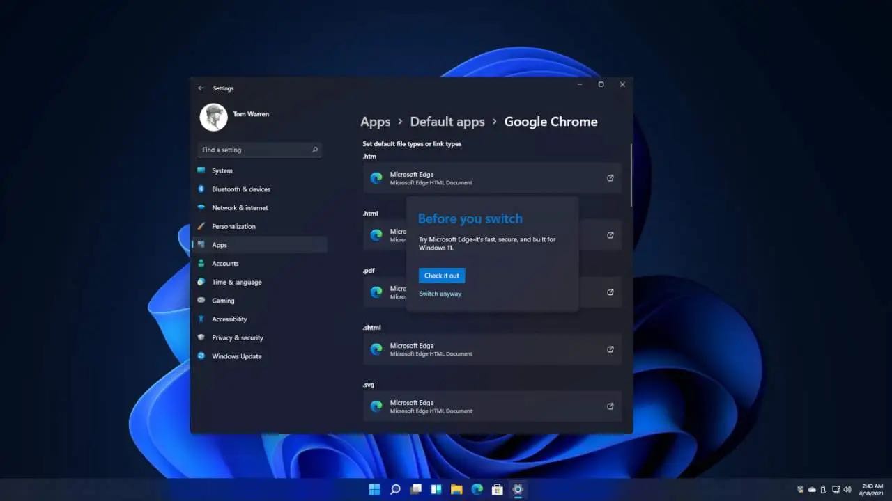 Windows 11 wird es noch schwieriger machen, einen alternativen Browser als Hauptbrowser zu wählen