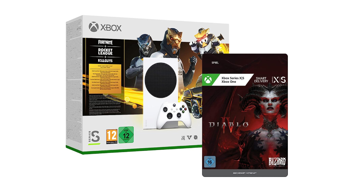 Next-Gen zum Schnäppchenpreis: Amazon bietet die Xbox Series S zusammen mit der Diablo IV Standard Edition und drei Gutscheinen für digitale Gegenstände in Fortnite, Fall Guys und Rocket League für € 300