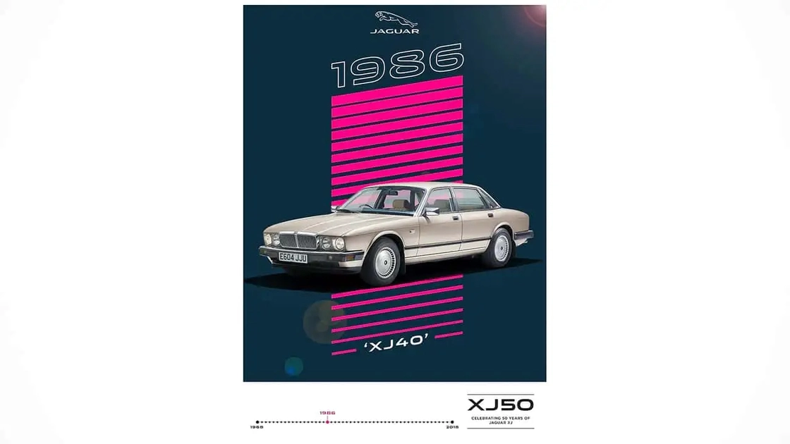 Класичний седан Jaguar XJ40 сріблястого кольору
