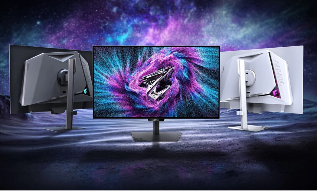 Le FM275K16P, moniteur 27 pouces 5K Mini LED glossy tri-mode de GIGABYTE, présenté au Computex 2026.