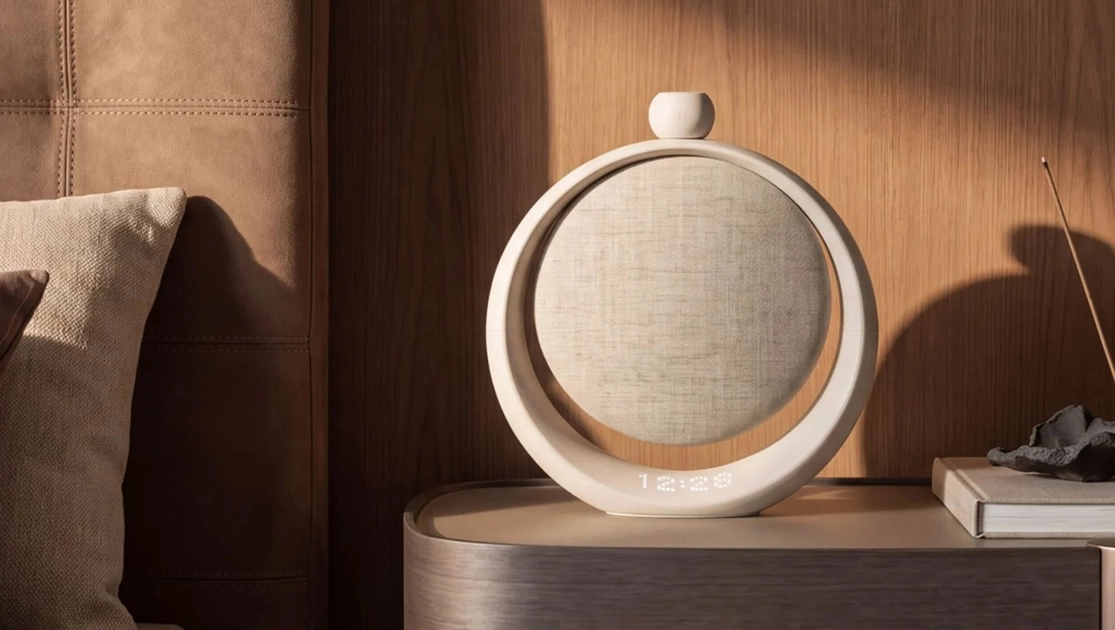 Soundcore SleepLab Pro on a nightstand — the 60GHz radar tracks sleep without any wearable.