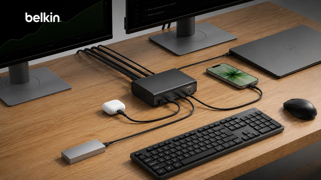 Універсальна док-станція Belkin INC032 з підключеними кабелями
