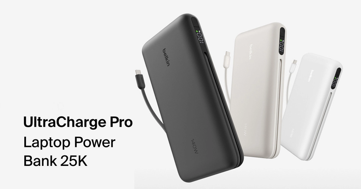 140W Power Delivery 3.1 means the UltraCharge Pro 25K can charge modern laptops at full speed. Image: Belkin