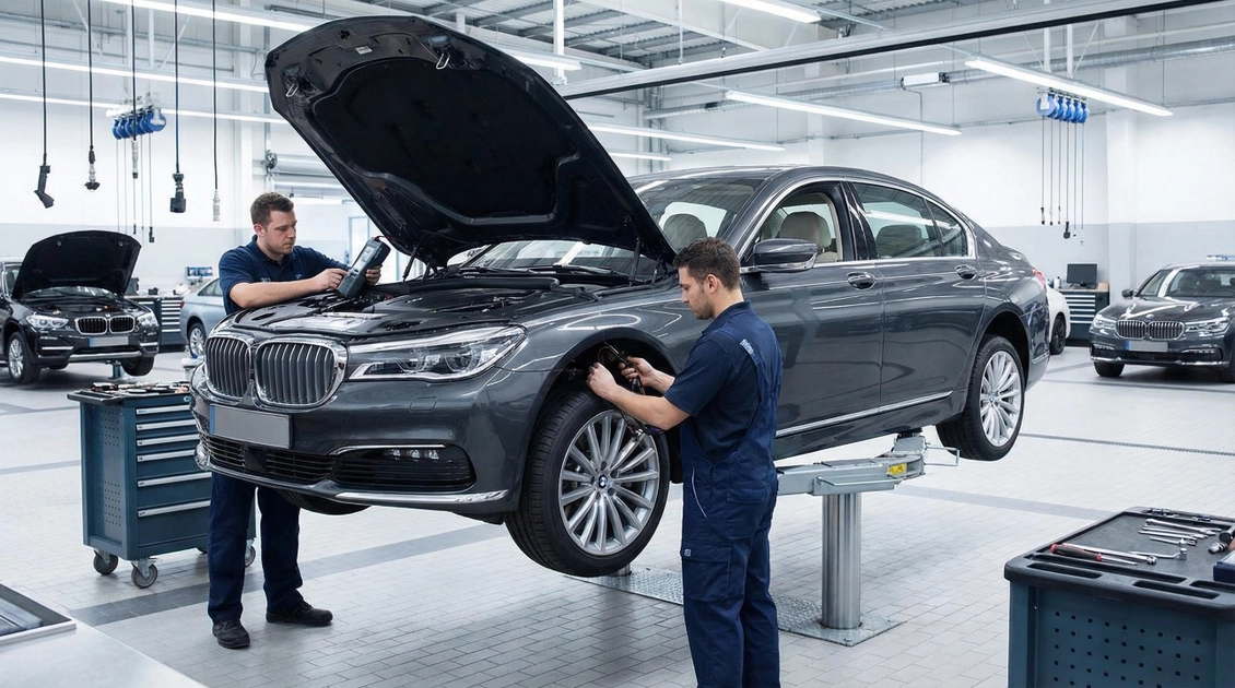 Електричний седан BMW i5 у синьому кольорі